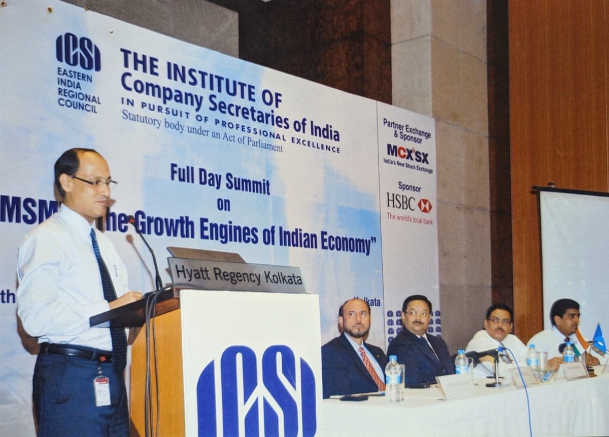 Suparno Moitra addressing a full-day summit at Hyatt Regency, Kolkata